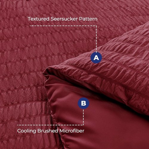 HYMOKEGE King Size Comforter Set - Burgundy Seersucker 7-Piece Luxury Bedding Set for All Seasons