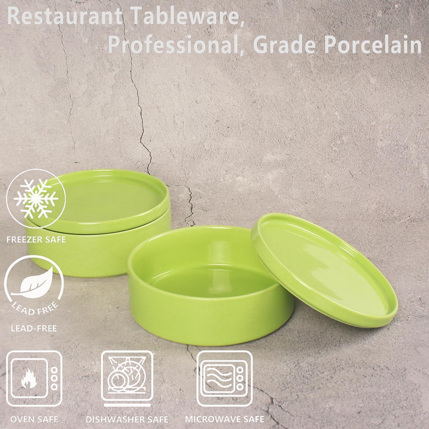 Regine Switzerland Mini Casserole Dish - 23 Ounce French White Ceramic Bakeware Set with Lids | Chip & Crack Resistant, Safe for Microwave, Dishwasher, Oven & Freezer (Green, 7.1")