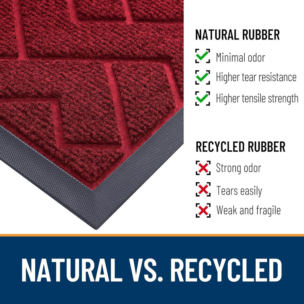 OLANLY Waterproof Front Door Mat - All-Season, Easy Clean Herringbone Design | Wine Red, 59x23 Inches