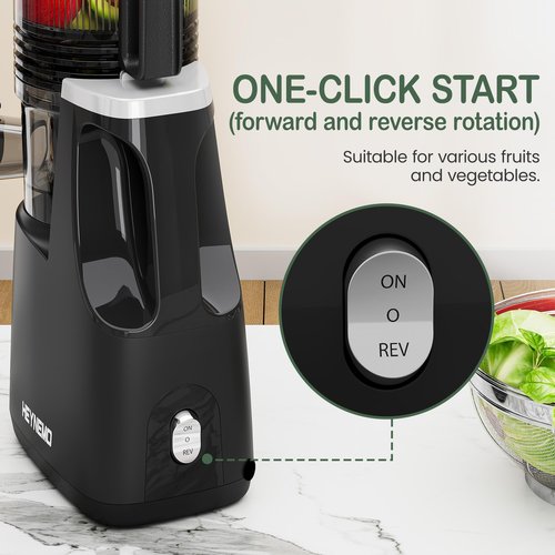 Heynemo Juicer Machines, 5.9" Wide Feed Chute Cold Press Juicer for Whole Vegetable & Fruit, 250W Slow Masticating Juicer Machines with with Dual-Layer Strainer, Easy to Clean,High Juice Yield, Black