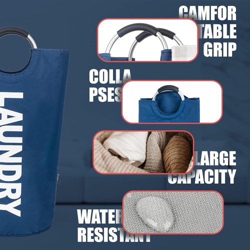 Caroeas 125L Laundry Basket - Large Collapsible Hamper with Padded Handles | Navy Blue