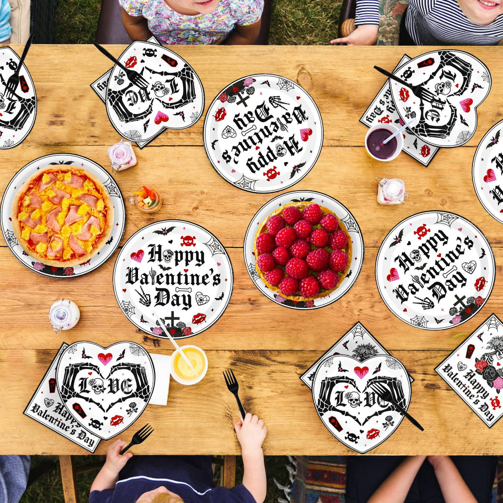 Greencian 96Pcs Valentine's Day Party Supplies Romantic Gothic Heart Love Plates and Napkins Happy Valentine Day Tableware Set for Gothic Valentines Day Wedding Anniversary Party Supplies Serves 24
