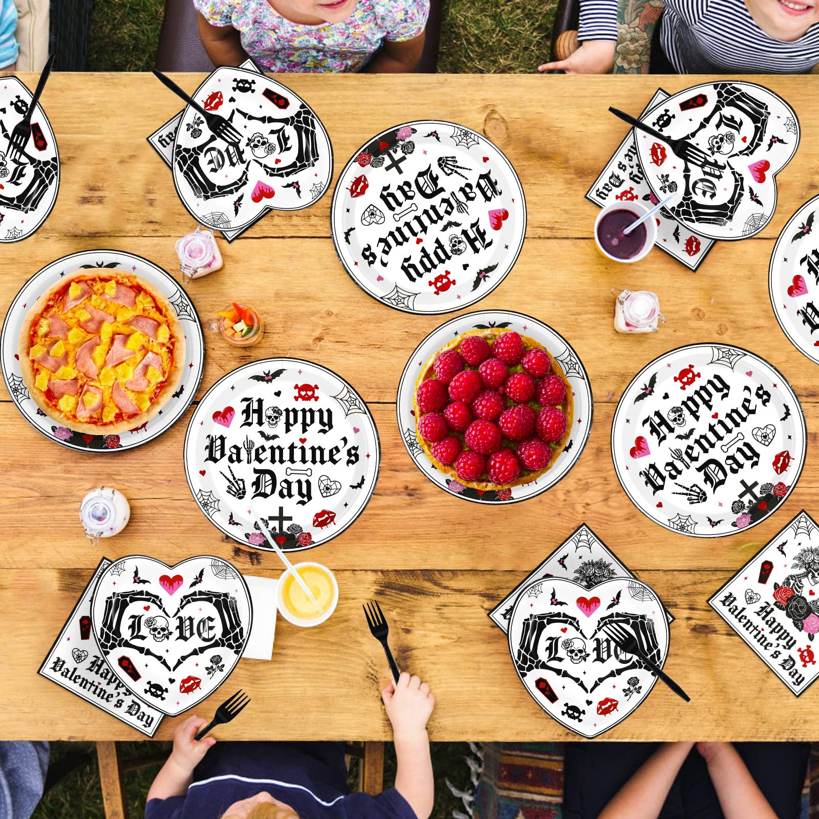 Greencian 96Pcs Valentine's Day Party Supplies Romantic Gothic Heart Love Plates and Napkins Happy Valentine Day Tableware Set for Gothic Valentines Day Wedding Anniversary Party Supplies Serves 24