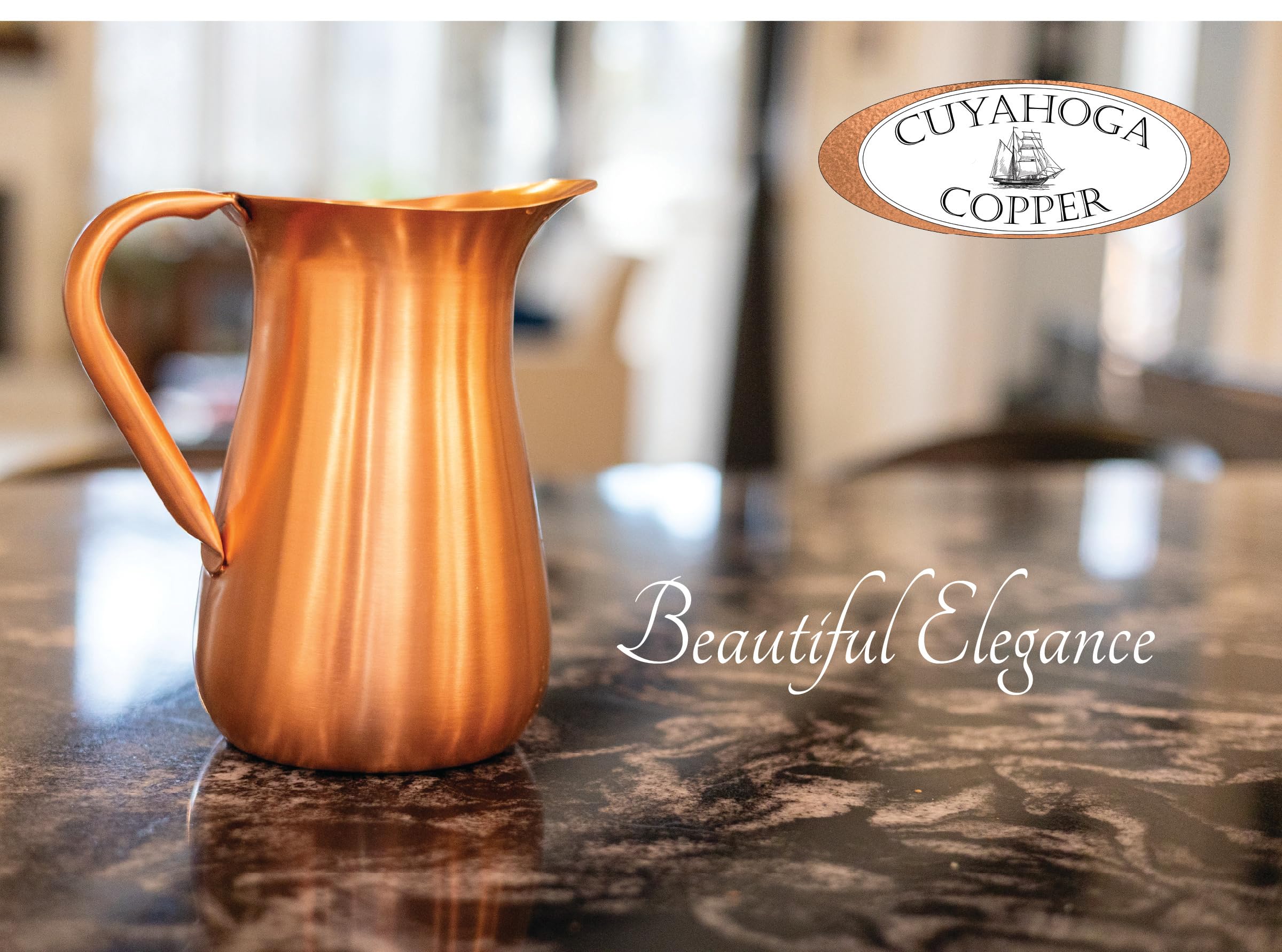 Cuyahoga Copper 100% Pure Copper Beverage Pitcher – 64 oz Luxury Smooth Finish – Beautiful 8” Tall Drinkware – Includes Premium Retail Packaging – Ideal for Home & Entertaining