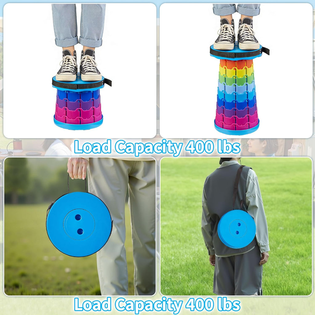 VECELO Telescoping Folding Stool - Portable Collapsible Design | 400lbs Capacity, Rainbow Blue
