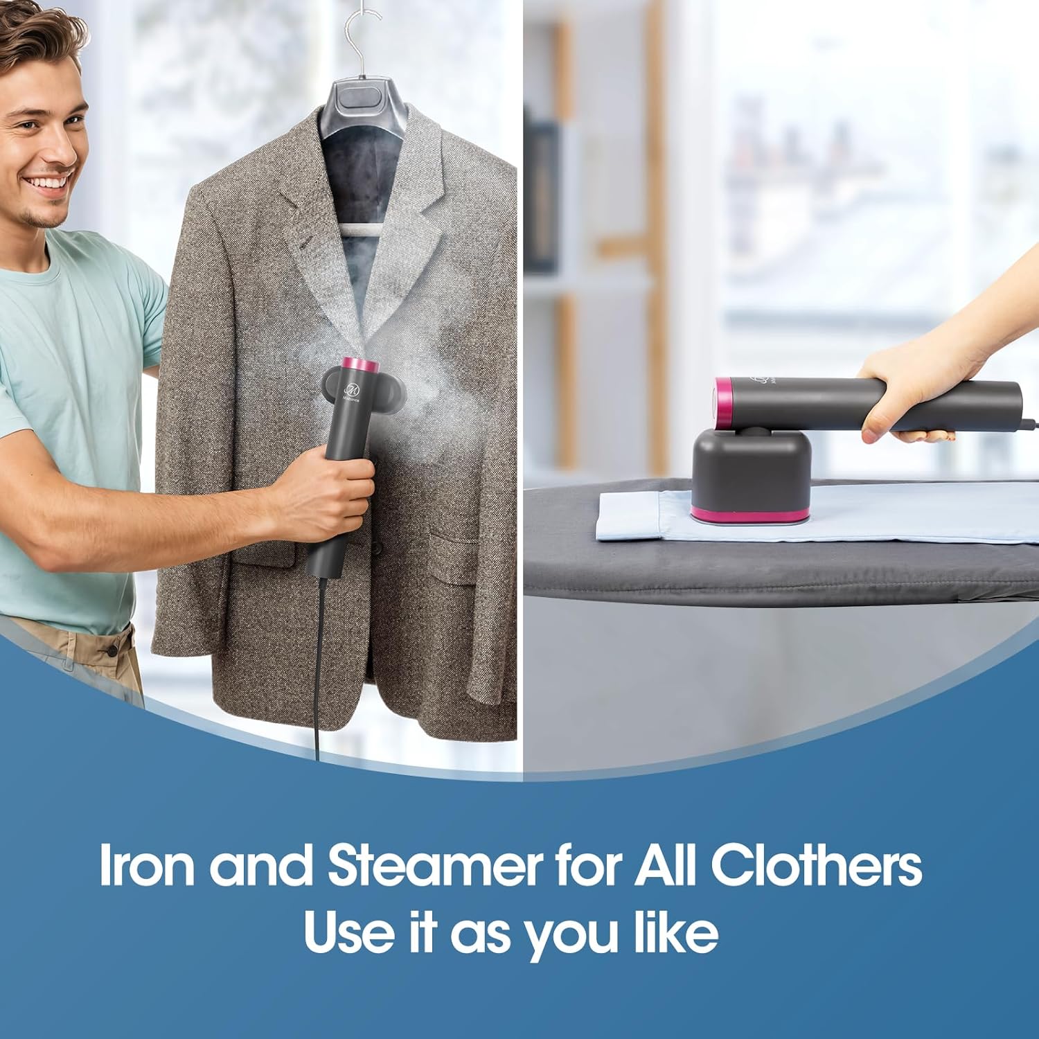 Skiennix Travel Clothes Steamer - Powerful 1200W Handheld Design with 15s Fast Heat-Up & 10-Min Continuous Steam | Mini Portable Iron with 5-in-1 Wrinkle Remover Kit