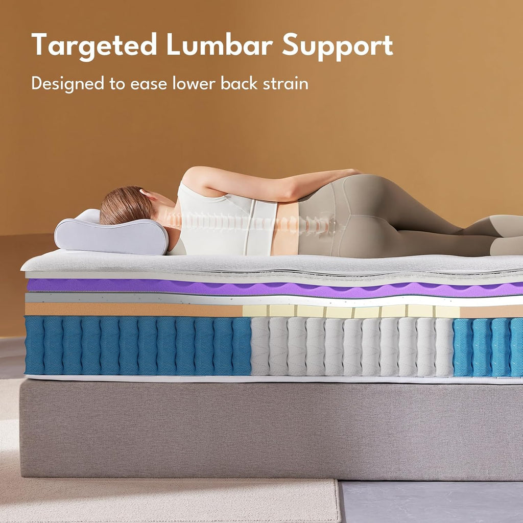 Queen Mattress - 14 Inch Hybrid Memory Foam with Reinforced Edge Support & Zoned Coils