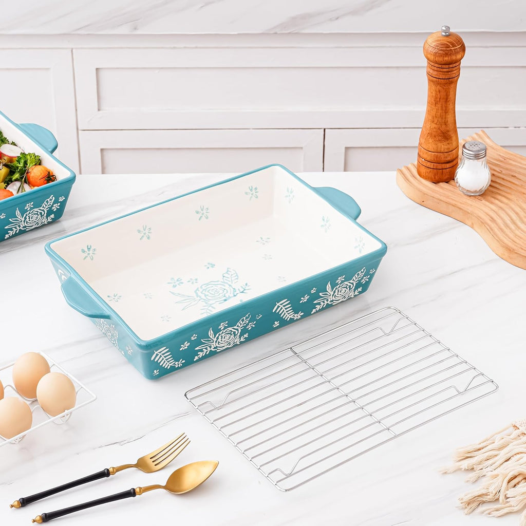 Wisenvoy Casserole Dish - Ceramic Baking Dish with Roasting Rack | Perfect for Lasagna & Oven Use