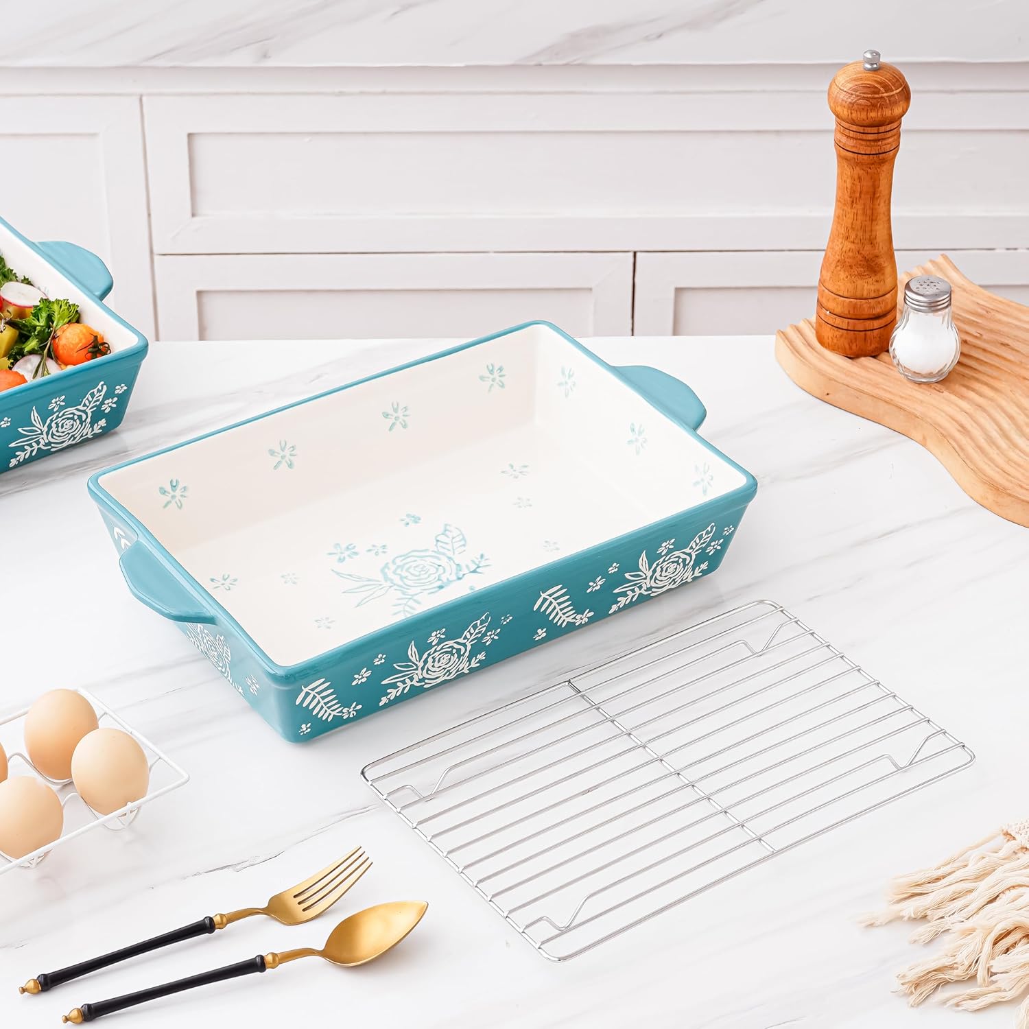 Wisenvoy Casserole Dish - Ceramic Baking Dish with Roasting Rack | Perfect for Lasagna & Oven Use