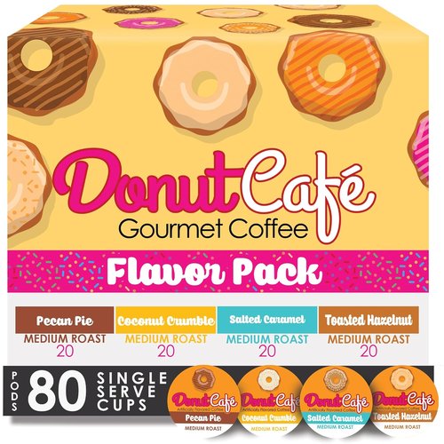 Donut Café Gourmet Coffee Variety Pack - Medium Roast Flavors: Pecan Pie, Coconut Crumble & More | 80 Single Serve Pods for Keurig