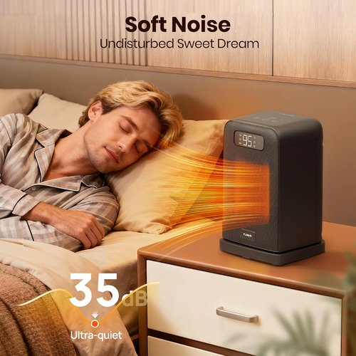 FLANUR 1500W Space Heater - Compact Desk Heater with Remote, Thermostat & 12H Timer | Oscillating Black Design for Home & Office