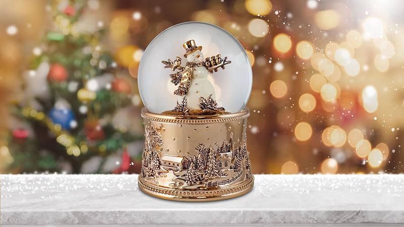 100mm Revolving Snowman Blowing Snow Globe - Copper Base, Frosty Tune