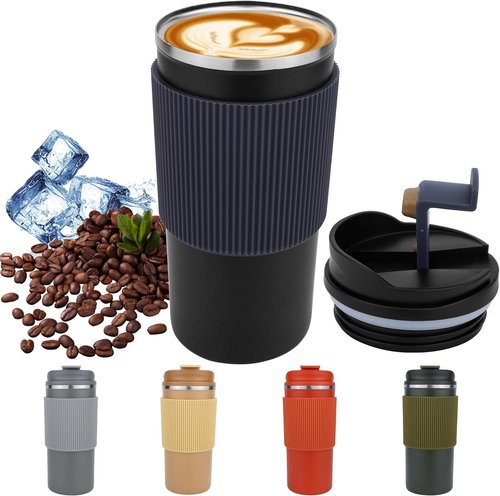 Disoza 16 Oz Travel Mug - Black Insulated Stainless Steel Coffee Mug for Hot & Iced Drinks