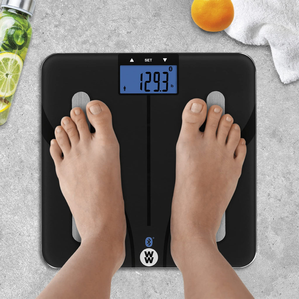 Weight Watchers Scales by Conair Smart Scale for Body Weight, Digital Bluetooth Smart Bathroom Scale with Body Fat, Muscle, and BMI in Black