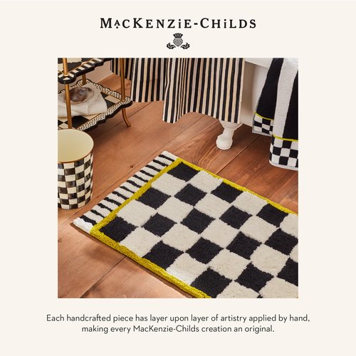 MACKENZIE-CHILDS Capiz Waste Bin, Decorative Bathroom and Bedroom Trash Can, Black-and-White Courtly Check
