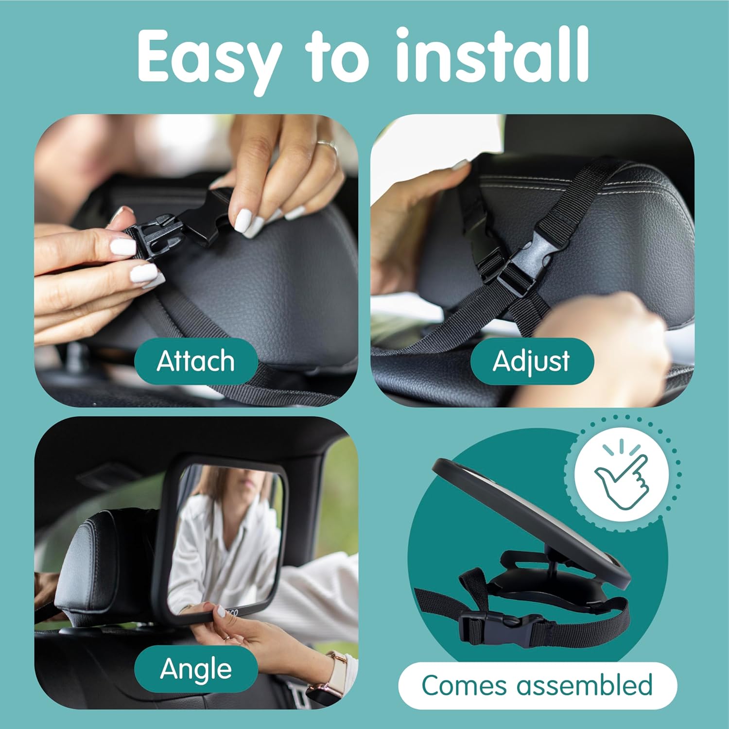 Onco Baby Car Mirror - 100% Shatterproof & Shakeproof Rear Facing Mirror with 360° Rotation | 2 Pack (9.6 x 6.9 in)