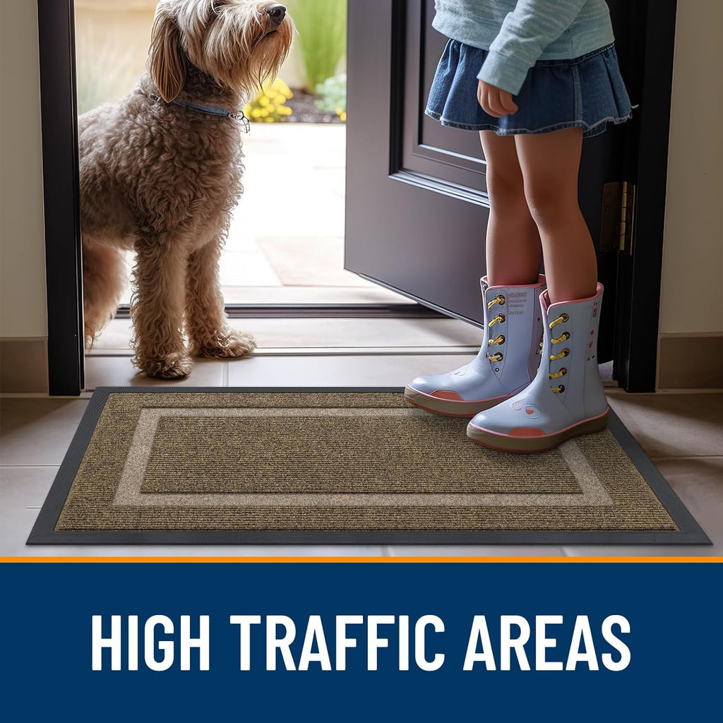 OLANLY Waterproof Front Door Mat - All-Season Indoor/Outdoor Doormat | Sturdy Natural Rubber, 59x20, Brown