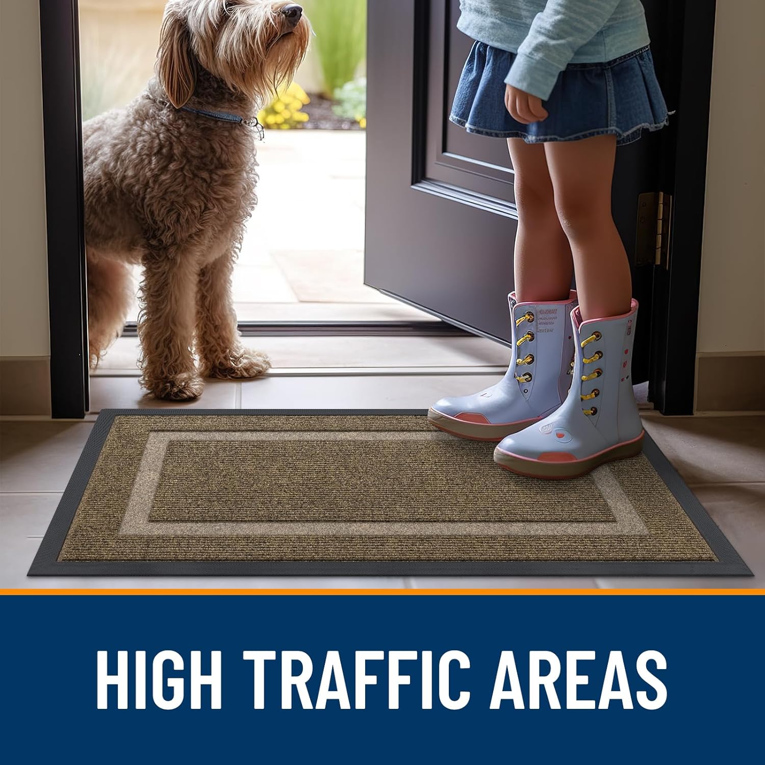 OLANLY Waterproof Front Door Mat - All-Season Indoor/Outdoor Doormat, Easy Clean, 33x21, Brown