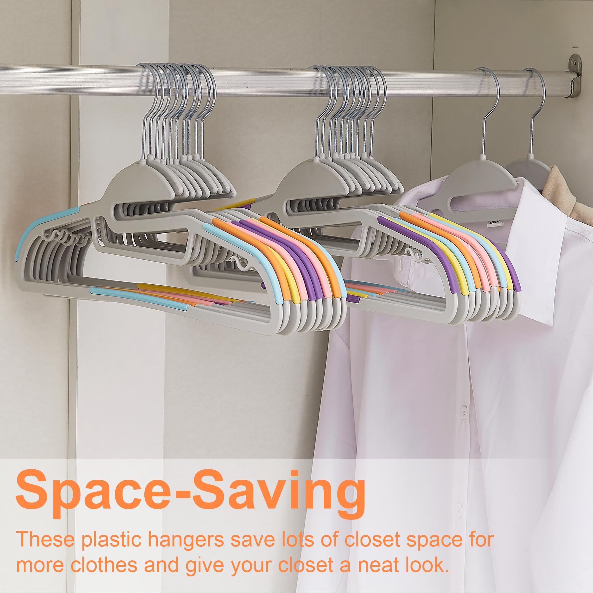 VECELO 50 Pack Coat Hangers, Premium Quality Plastic Suit Clothes Hanger, Non-Slip, Heavy-Duty, S-Shaped Opening, 360º Swivel Hook, Space-Saving for Bedroom Closet