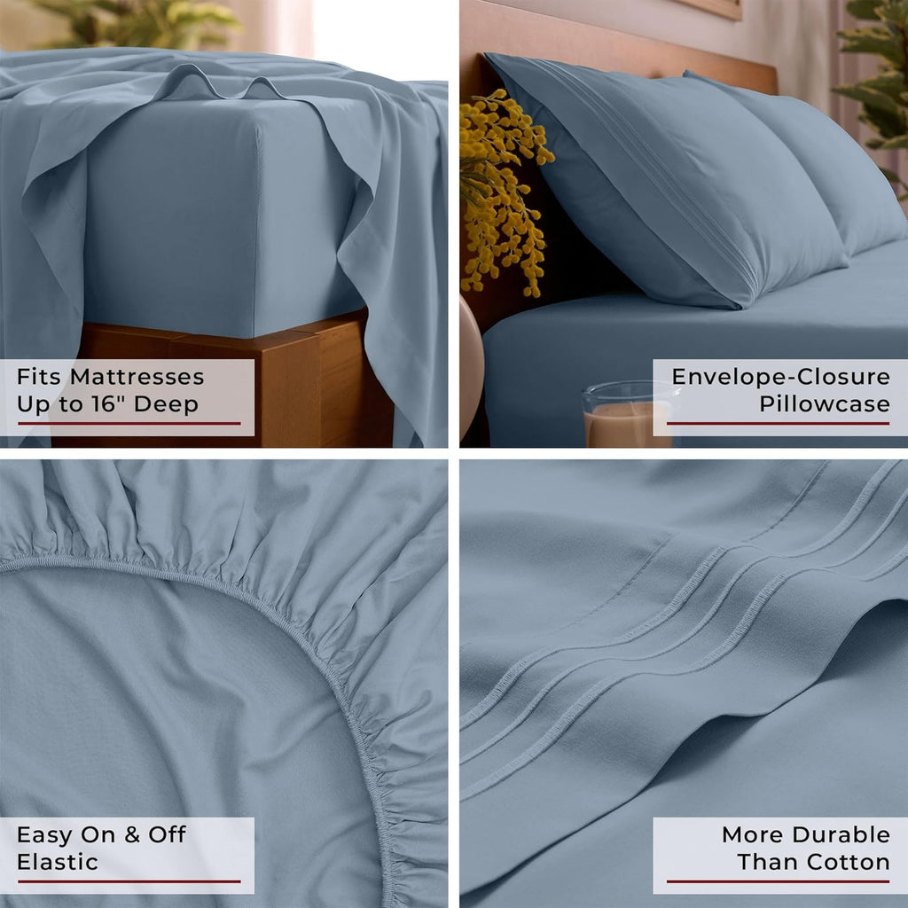 Mellanni Queen Sheets Set - Luxury Hotel-Quality Bedding | Extra Soft, Cooling & Stain Resistant (Queen, Blue Hydrangea)