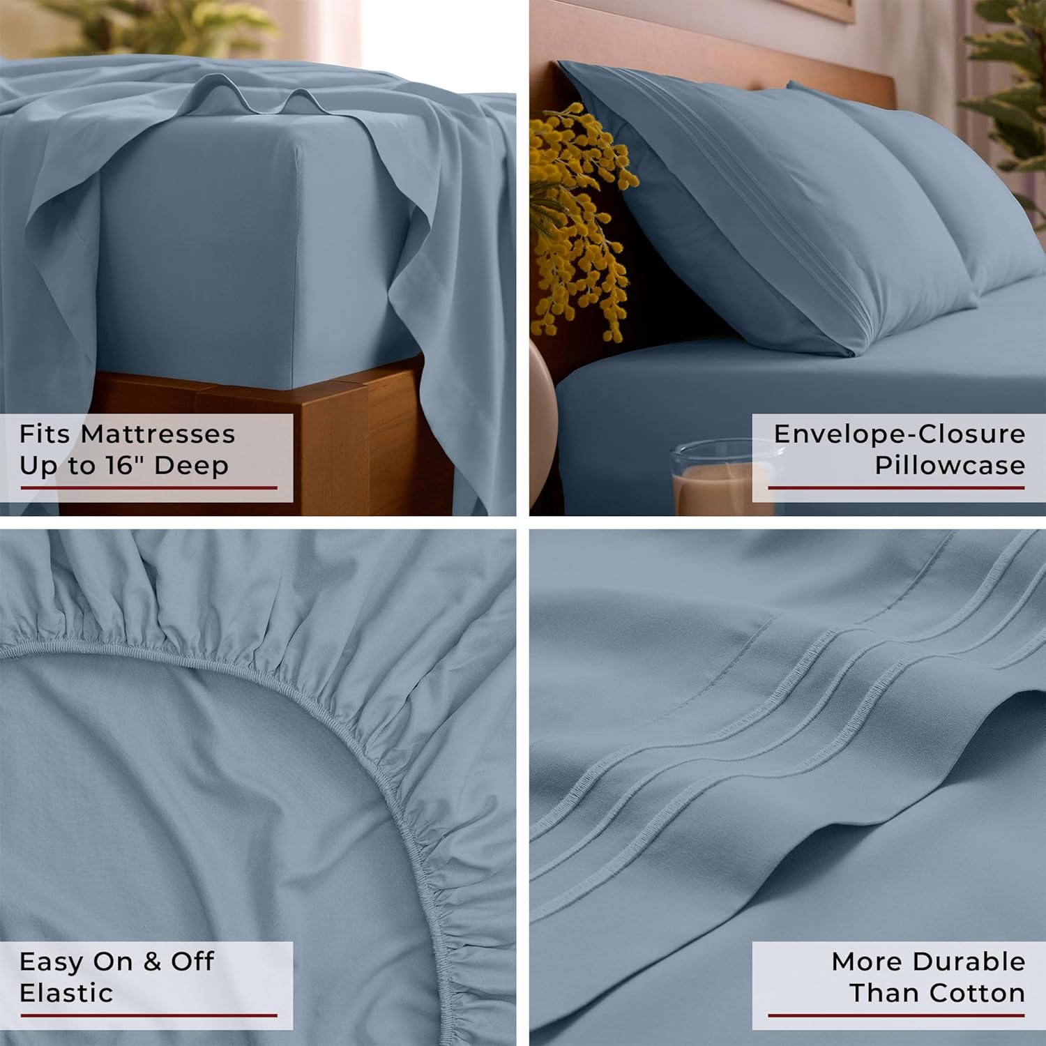 Mellanni Queen Sheets Set - Luxury Hotel-Quality Bedding | Extra Soft, Cooling & Stain Resistant (Queen, Blue Hydrangea)
