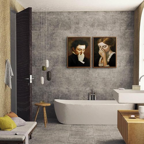 BJVJKSU Vintage Mid-Century Bathroom Canvas Wall Art - Humorous Black & White Prints | 8x10in