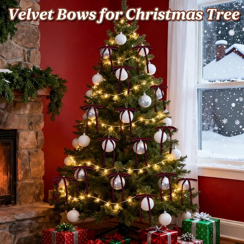 HEAEUNK Burgundy Velvet Christmas Tree Bows - 40 Pack for Holiday Decor | 5"x7" Size