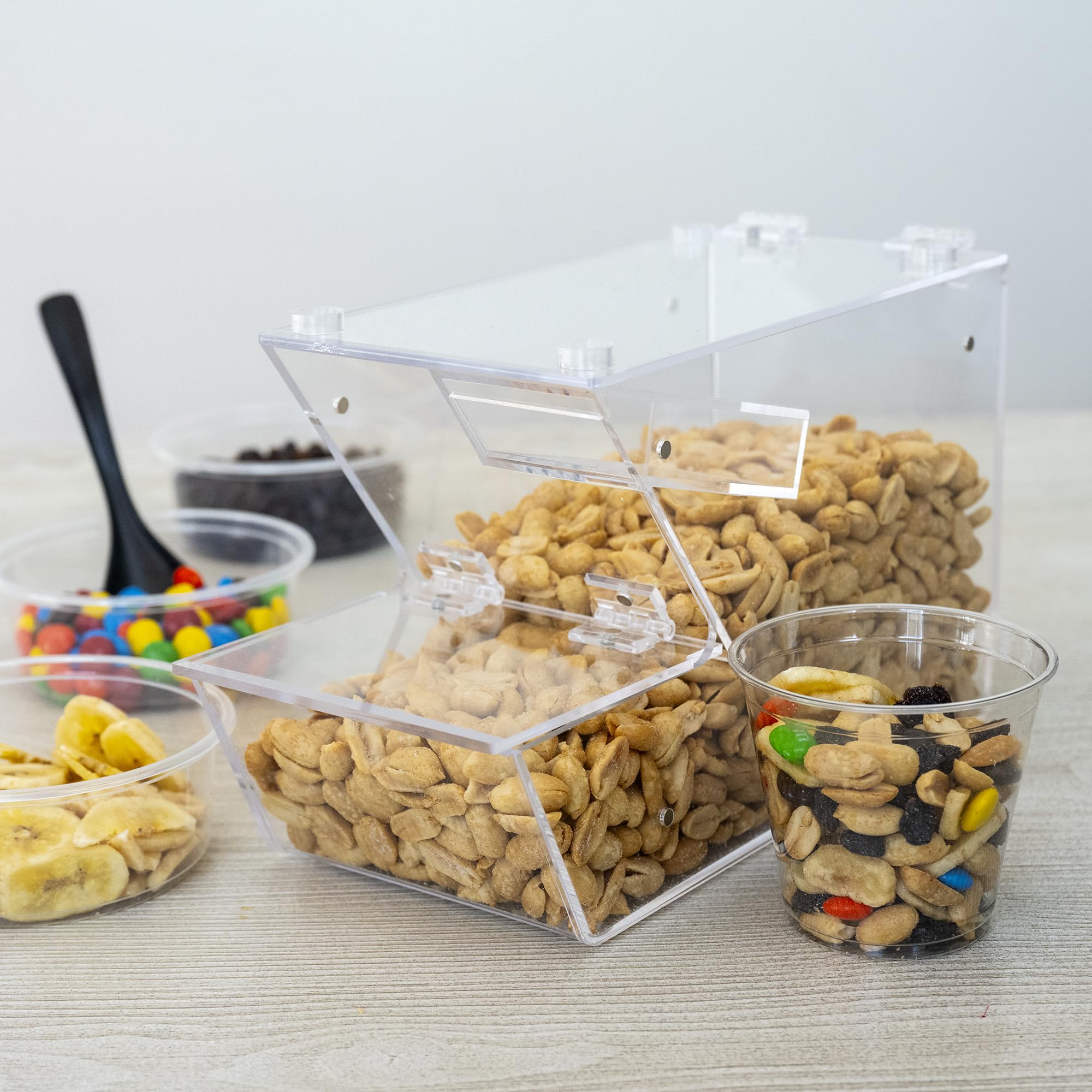 IneVibe Candy Bin Topping Dispenser - Acrylic Bulk Sprinkle Container w/Scoop, Stackable & Magnetic for Multiple Holders on Shelf - Commercial Setting for Cereal, Nuts, Candies & Snack Food Storage