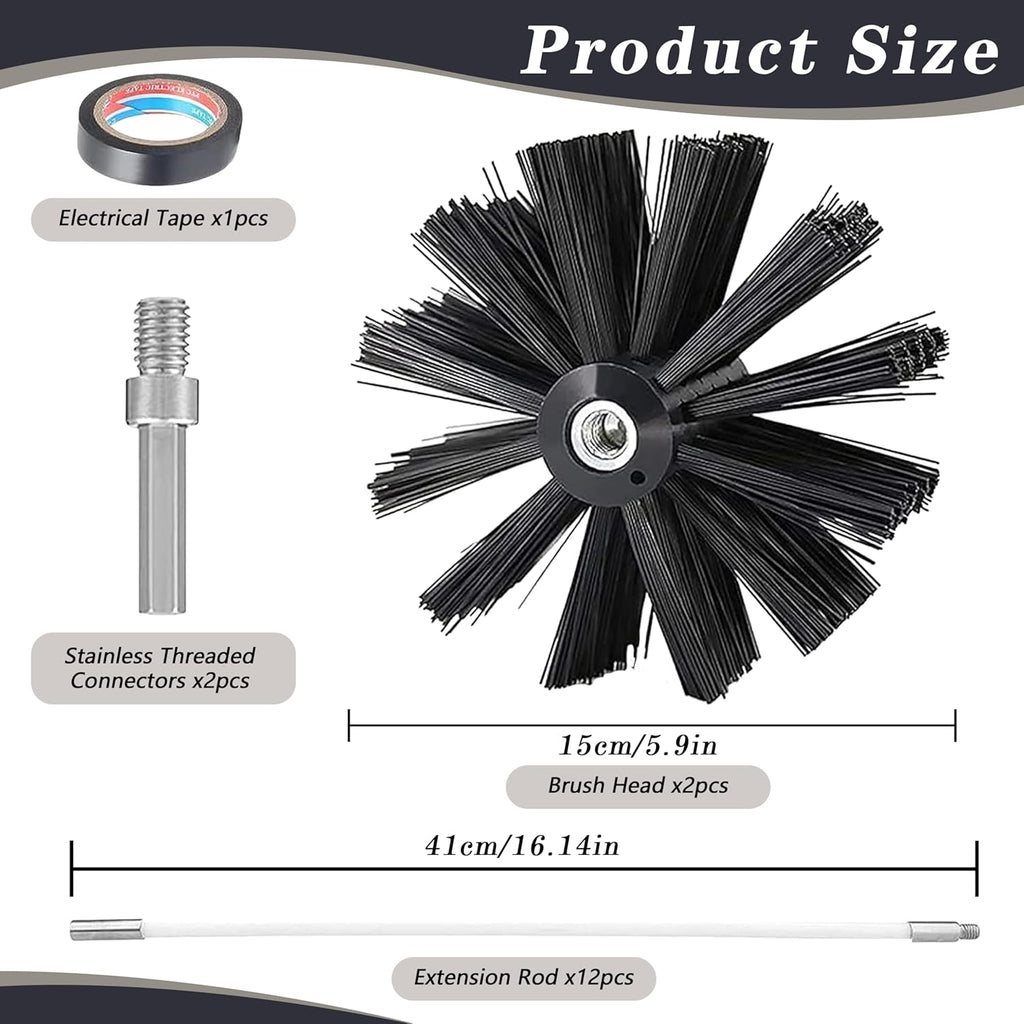Skiennix Chimney Sweep Kit - 16FT Dryer Vent Cleaner with 12 Flexible Rods & 2 Chimney Brushes