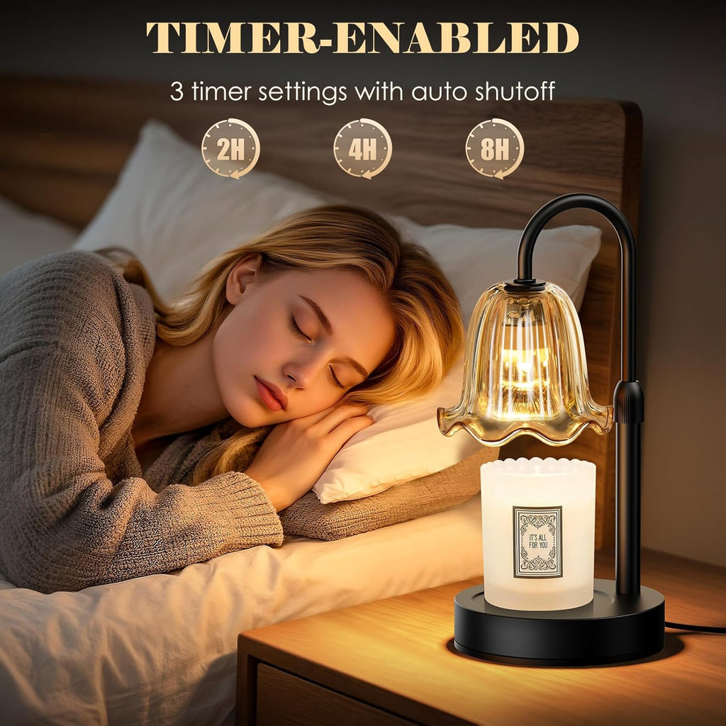 Skiennix Candle Warmer Lamp - Dimmable Wax Melt Warmer with Timer & 2 Bulbs | Modern Farmhouse Decor