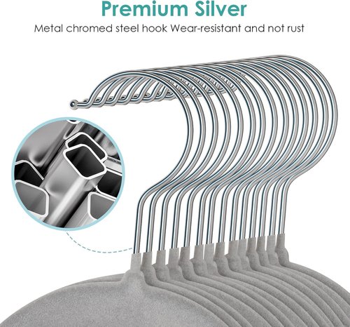 DUDUCOFU Velvet Hangers - Non-Slip Felt Clothes Hangers | 30 Pack Grey Slim Design with 360° Swivel Hook for Suits & Dresses