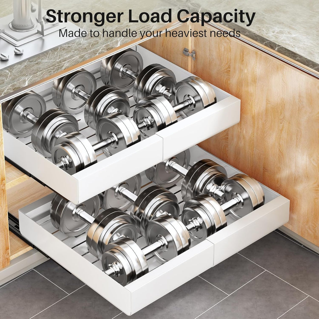 Skiennix Pull-Out Cabinet Organizer - Expandable Heavy-Duty Slide-Out Drawers (12"-20") for Kitchen & Bathroom Storage