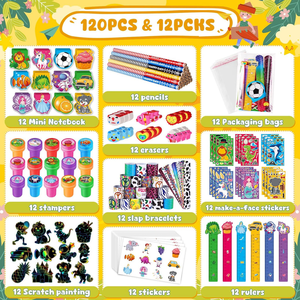 BenLouis Kids' Party Favor Set - 120 Pcs Stampers, Pencils & Stickers for Birthdays | Classroom Rewards