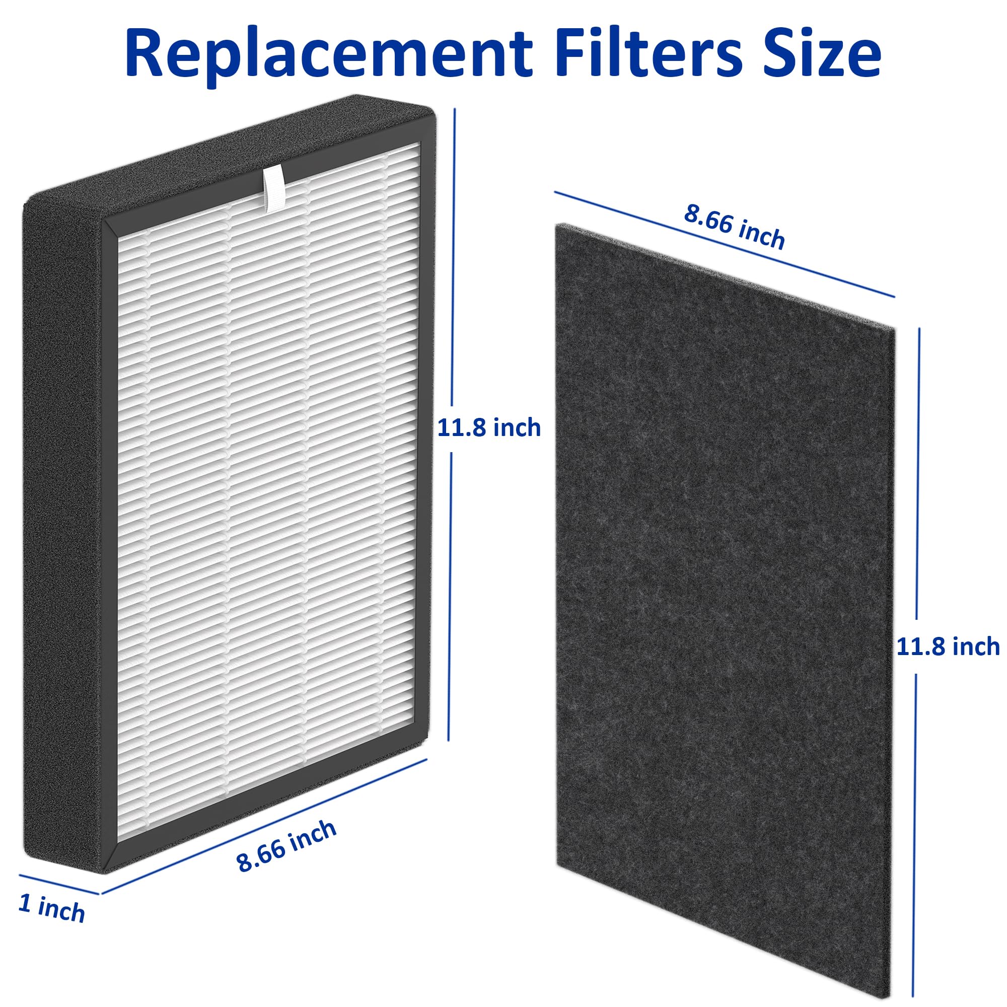 ProHEPA 9000 True HEPA Replacement Filters Compatible with VEVA ProHEPA 9000 Puri-fiers, 4 pack H13 True HEPA Filters & 4 Activated Carbon Pre-Filters