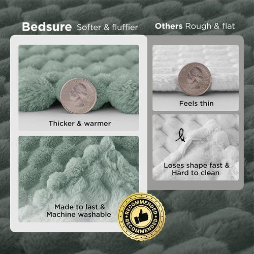 Bedsure Queen Size Blanket - 350GSM Fluffy Plush Fleece for Cozy Home Decor | Sage Green, 90x90 Inches