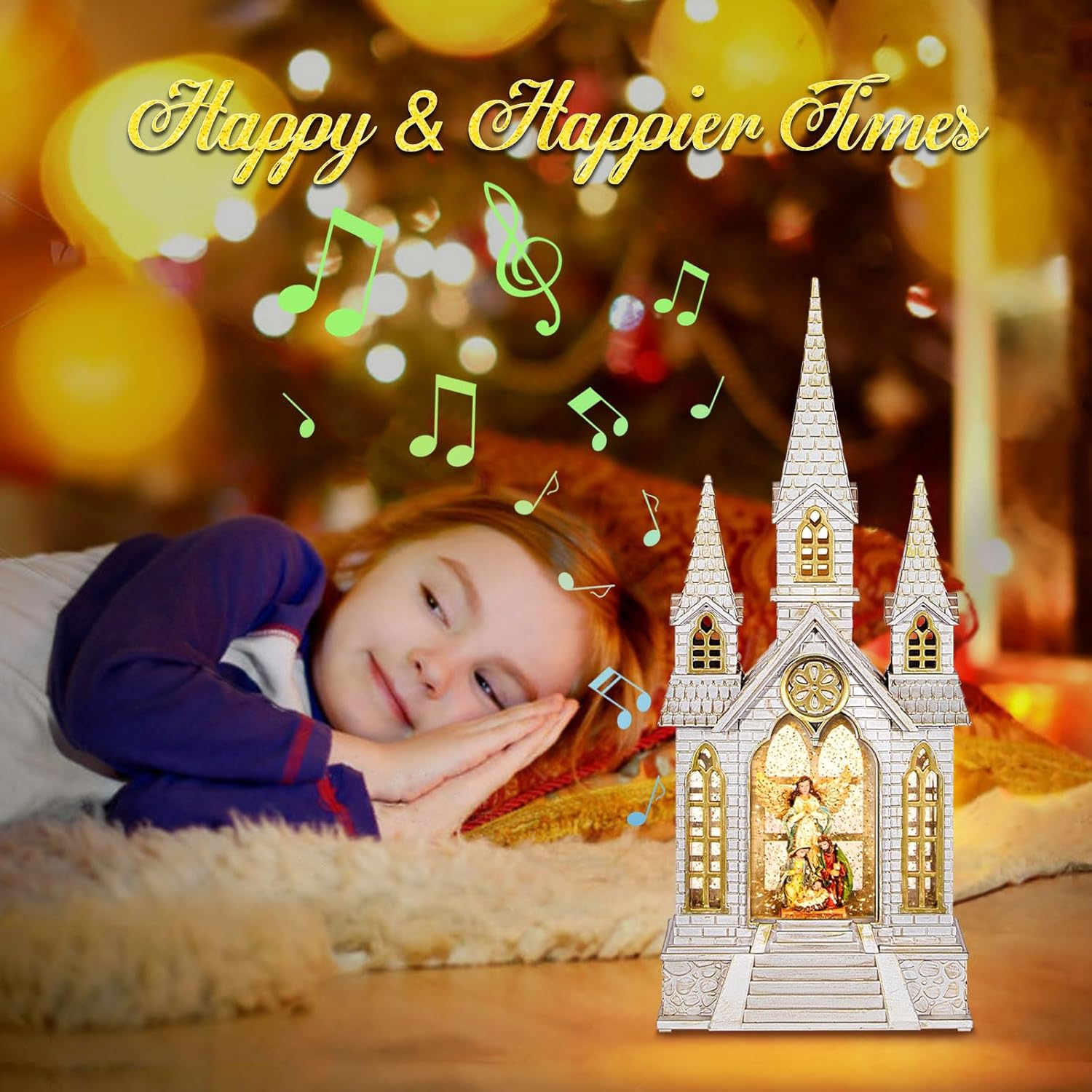 Regine Switzerland Lighted Christmas Snow Globe | Angel Holy Family Nativity Design | Musical Glitter Decoration
