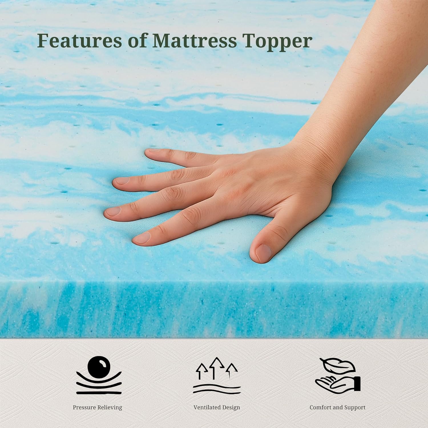 Skiennix Memory Foam Mattress Topper - 3 Inch Gel Infused Pressure Relief Pad for Twin Beds
