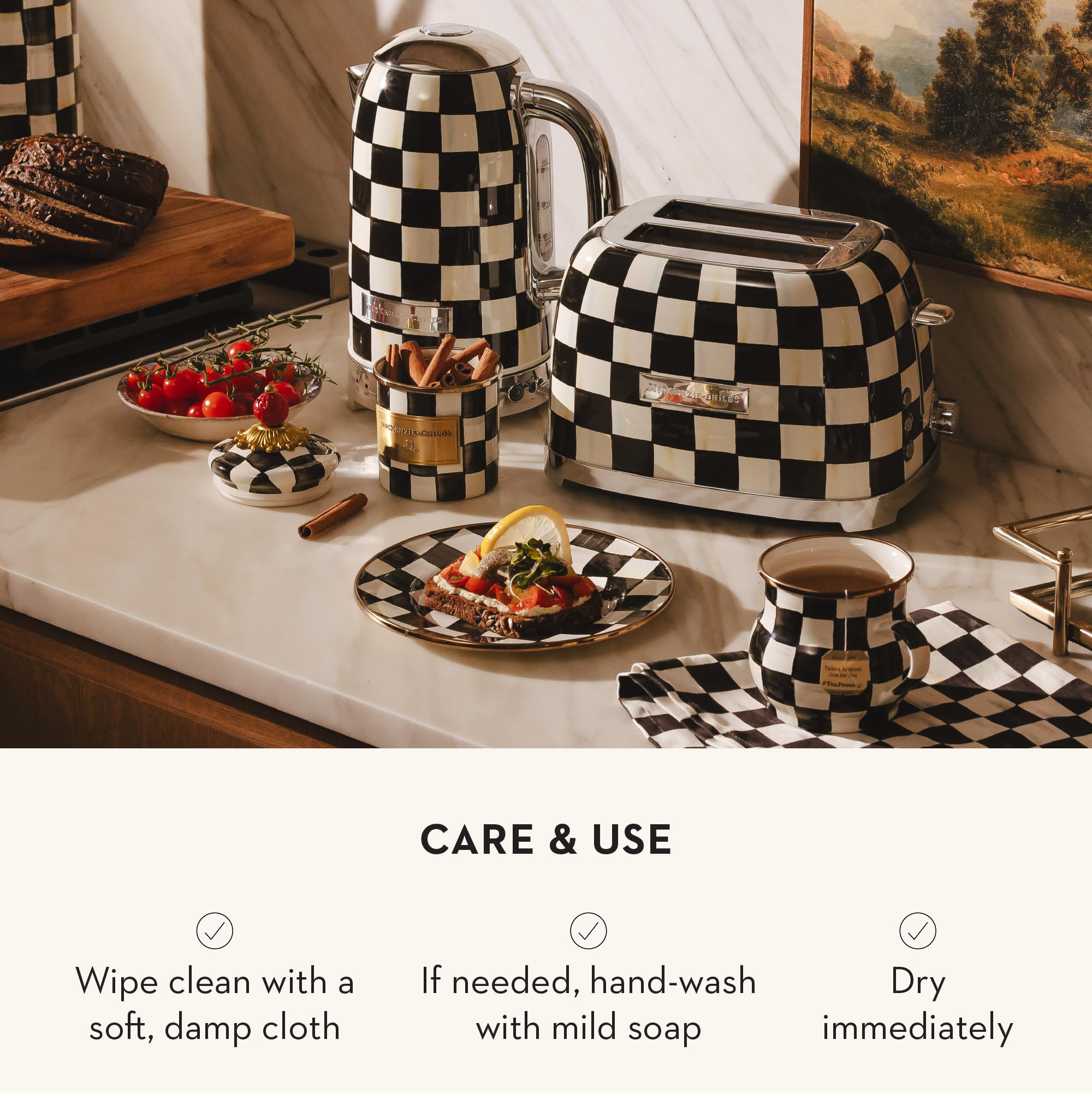MACKENZIE-CHILDS Courtly Check Enamel Canister, Black-and-White Kitchen Storage Container with Lid, Mini