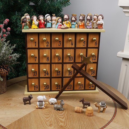 Juegoal Advent Calendar - Countdown to Christmas with 24 Figures & Drawers | Christian Gifts for All Ages