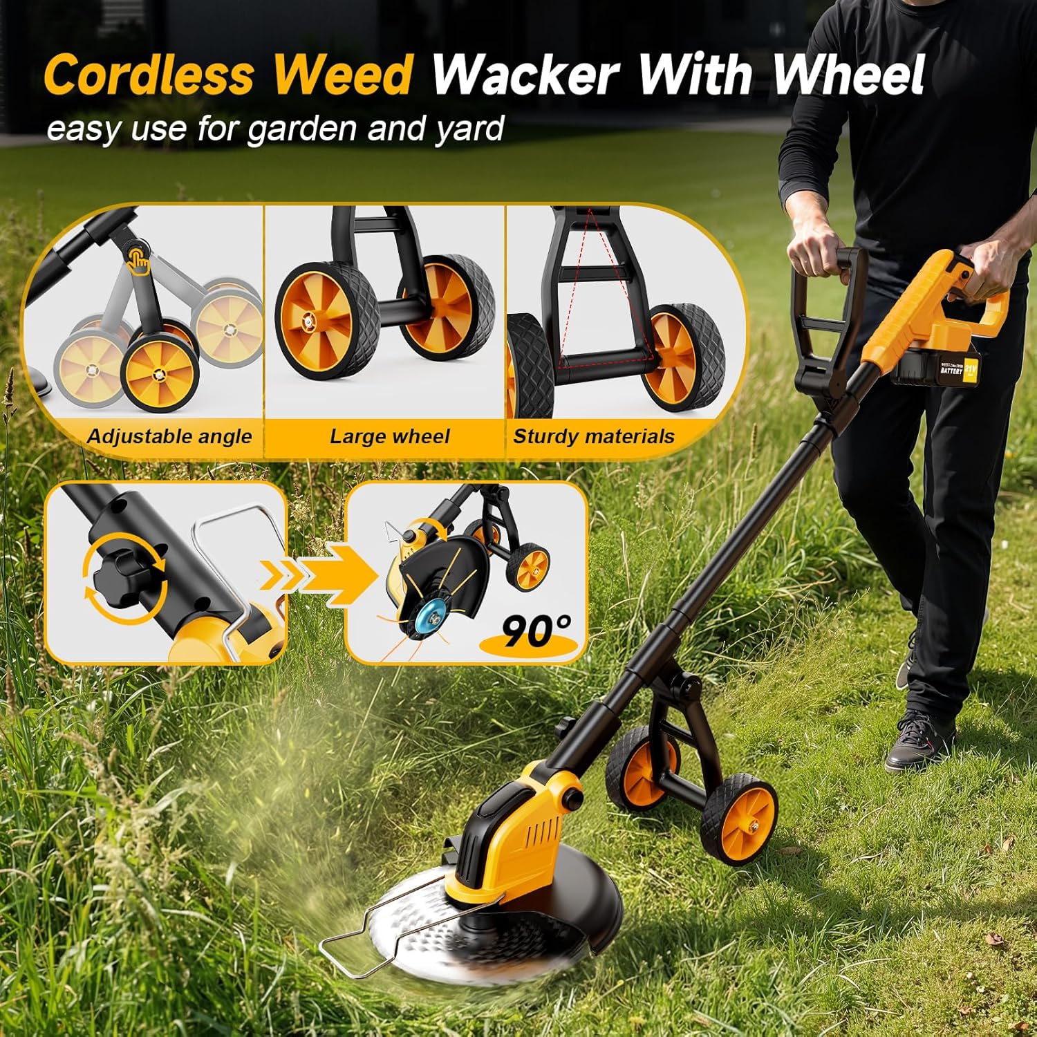 Skiennix 20000 RPM Brushless Battery Weed Wacker - Heavy Duty Cordless Lawn Tool with 2 Batteries