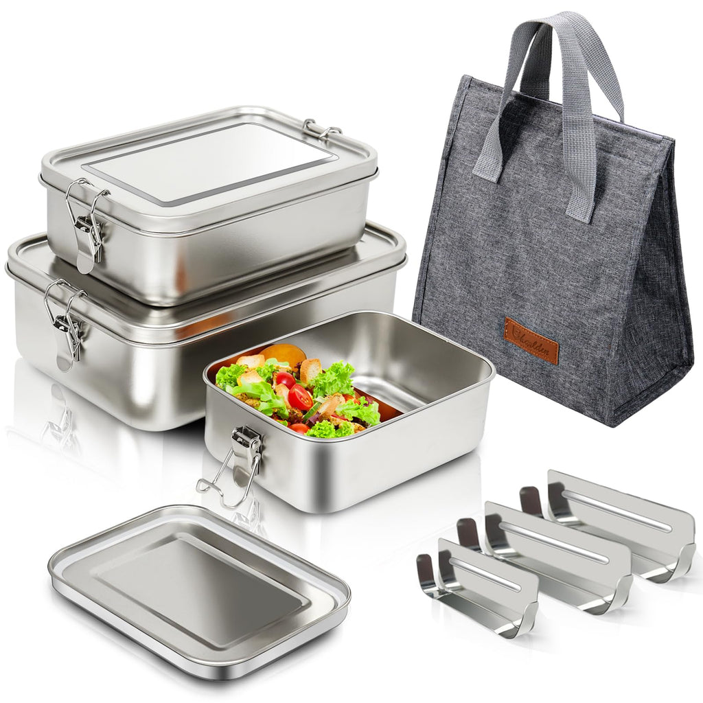 304 Stainless Steel Bento Box 3 Pack Stainless Steel Containers With Lids 81oz/47oz/29oz,Leak-Proof & Stackable Storage Stainless Steel Food Storage Containers for Soup Salad Leftover