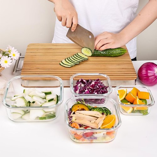 Liuruiyu Glass Food Storage Containers - 8 Pack Airtight Meal Prep Bento Boxes | Leak-Proof, BPA Free