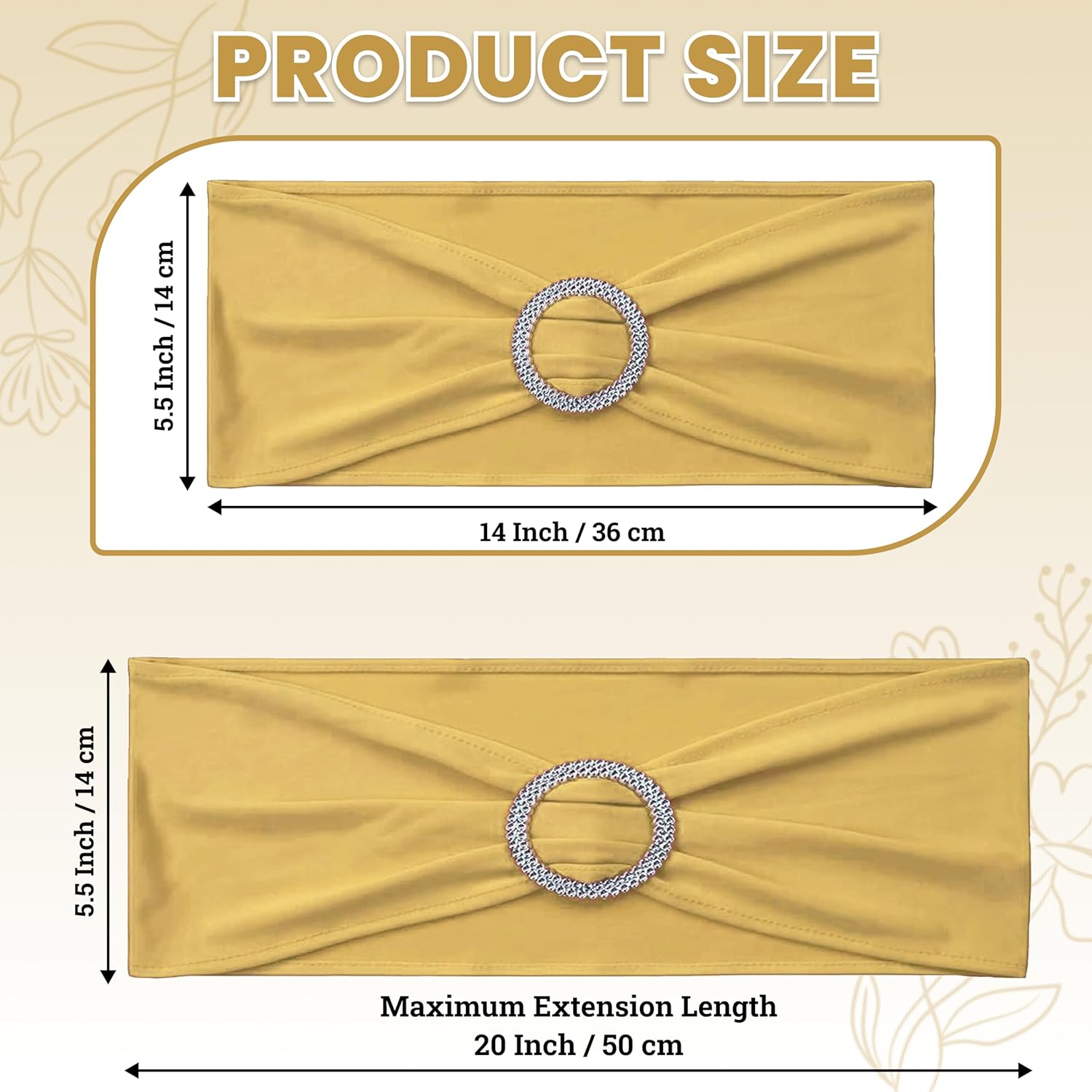 MDS Spandex Chair Sashes - 250 Universal Elastic Stretch Bands with Buckle Slider Bow | Gold
