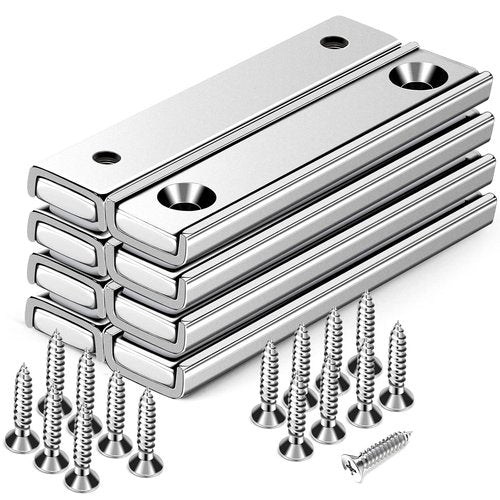 DIYMAG Neodymium Rectangular Pot Magnets - Strong Hold with Countersunk Holes, 60x13.5x5mm, Pack of 8