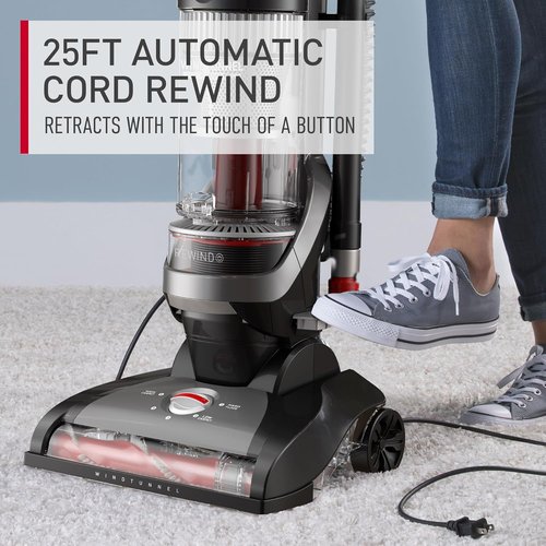 Hoover WindTunnel Cord Rewind Pro Bagless Vacuum Cleaner - Multi-Cyclonic Filtration, 25ft Cord, Adjustable Height for Carpet & Hard Floors