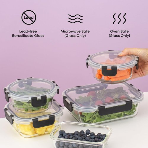 JoyJolt 24pc Borosilicate Glass Storage Containers - Airtight & Freezer Safe | Ideal for Meal Prep & Kitchen Organization