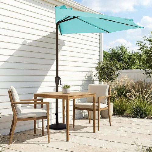 JEAREY 9ft Half Patio Umbrella - Crank-Operated, UV Protection, 1/2 Round Design for Pool & Garden - Teal Blue