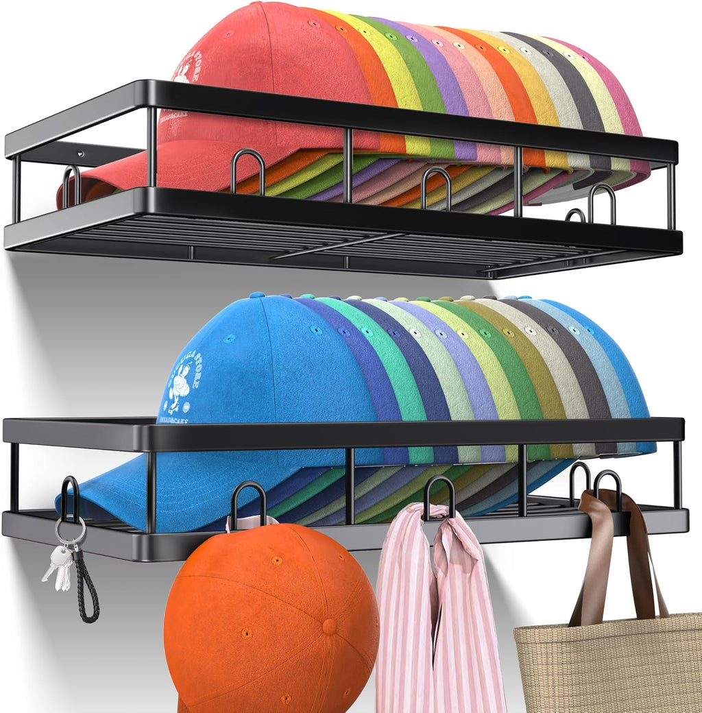 Metal Hat Rack by [Brand Name] - Sturdy Wall Organizer with 40 Hooks for Baseball Caps | Black