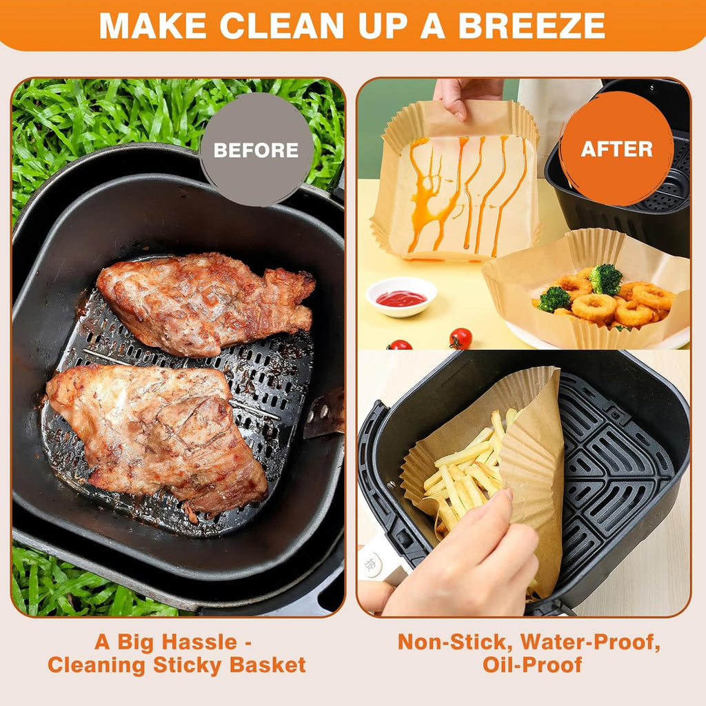 Vailnd Air Fryer Liners - 100 Pcs Disposable 9-Inch Oil-Proof Parchment Sheets for XL Cookers