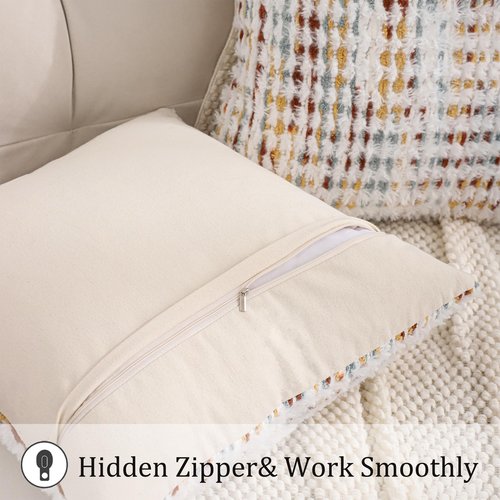 LUOYEHK Boho Throw Pillow Covers 20x20 Inch Set of 2 Chenille Tufted Pillowcase Farmhouse Neutral Cushion Covers for Couch Sofa Bed Living Room, Orange White
